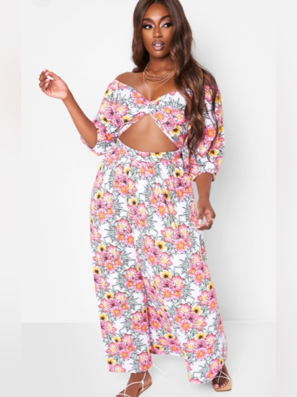 Rebdolls NEW WITH TAGS 💖SUPER SOFT 💖Pink Floral Maxi Dress with front cutout